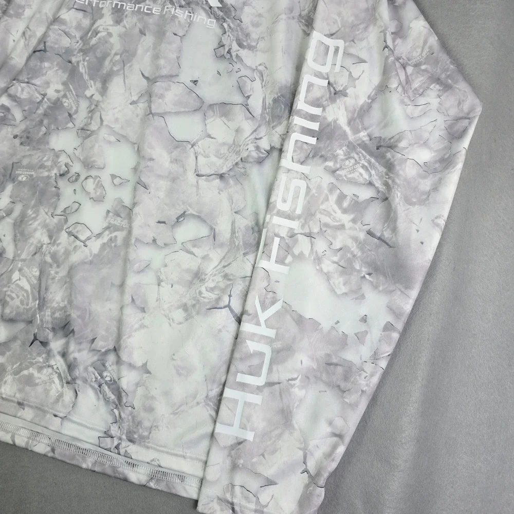 Huk Fishing Performance Shirt Mens XL Grey Camo Mossy Oak Fracture Long Sleeve - Picture 2 of 8